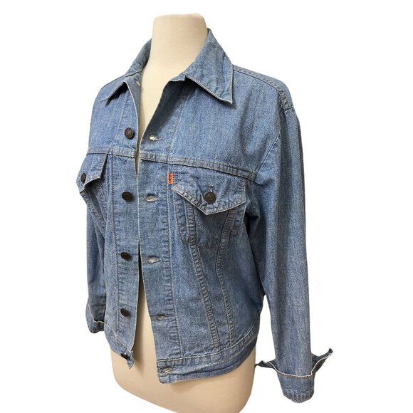 Vtg Levi's Womens Orange Tab Blue Denim Jean Jacket Light Weight Trucker Large - Picture 3 of 7
